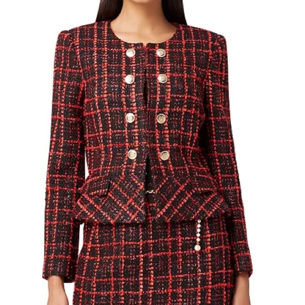 Tahari ASL Bouclé Plaid Peplum Jacket